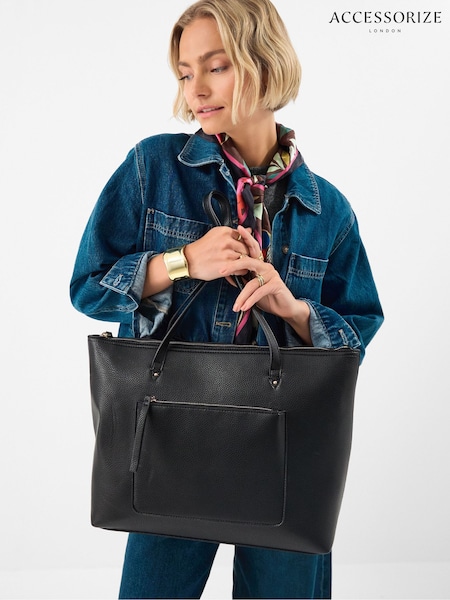 Black - Accessorize Rachel Zip Front Laptop Tote Bag