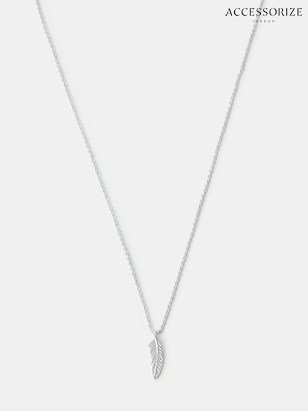 925 Sterling Silver - Accessorize Sterling Feather Pendant Necklace
