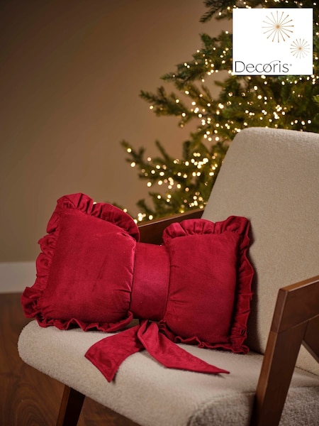 Decoris Velvet 50cm Festive Christmas Bow Cushion