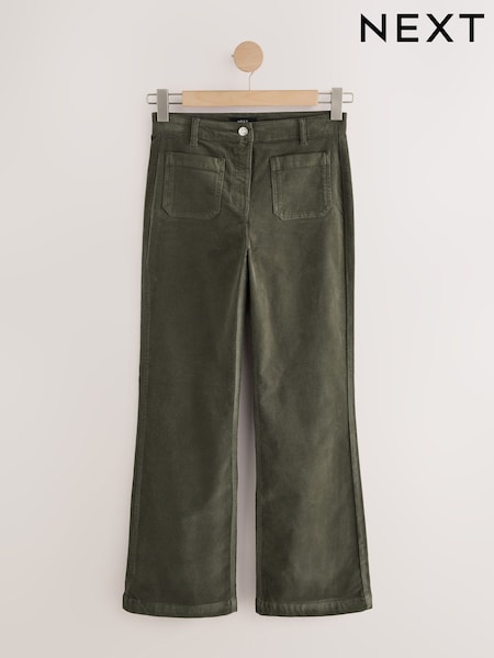 Khaki Green - Corduroy Patch Pocket Bootcut Trousers