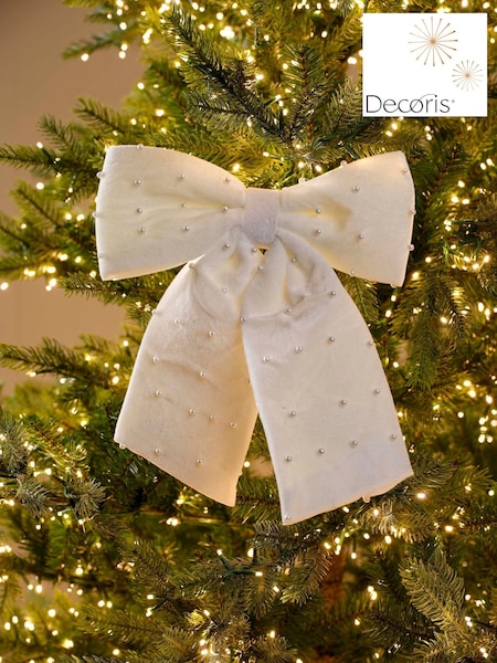 Decoris Pearl Embellished Bow Christmas Tree Topper