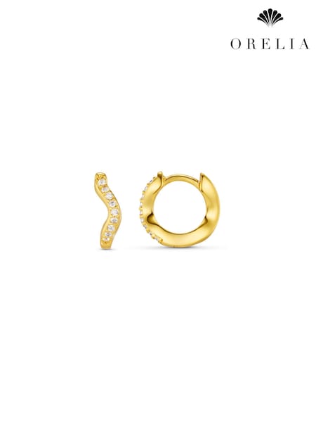 Gold Tone - Orelia London Fine Pavé Wave Micro Hoop Earrings