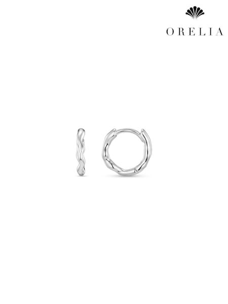 Silver Tone - Orelia London Round Wave Huggie Hoop Earrings Silver