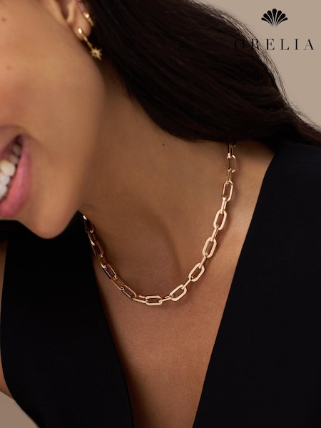Gold Tone - Orelia London Chunky Large Link Chain Necklace Gold