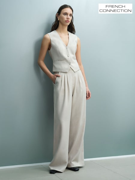Cream - French Connection Misha Suting Pleated Wide Leg Trousers