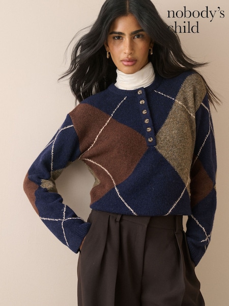 Blue - Nobodys Child Henley Long Sleeve Jumper