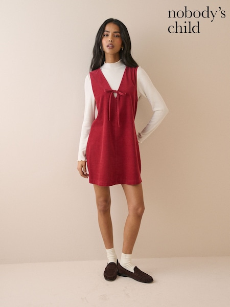 Red - Nobodys Child Nila Cord Pinafore Mini Dress