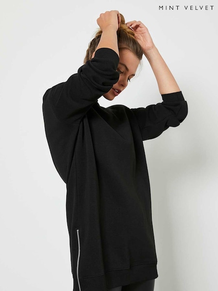 Mint Velvet Black Long Zip Sweatshirt (M01983) | £69