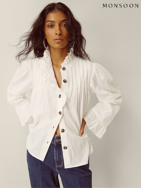 White - Monsoon Teresa Frill Pintuck Shirt