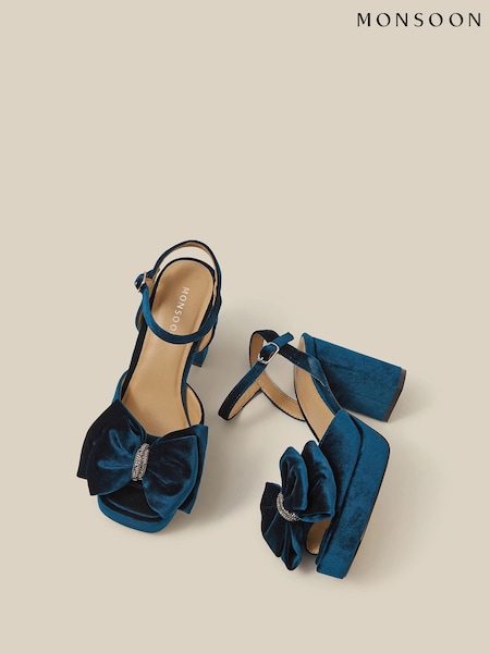 Blue - Monsoon Roxi Bow Velvet Platform Heels