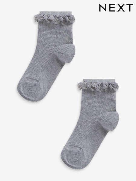 Grey 2 Pack Cotton Rich Ruffle Ankle Socks (M03396) | £4.50 - £5.50