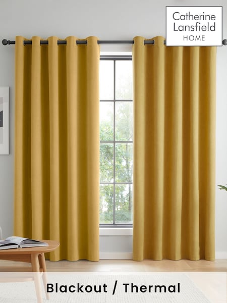 Catherine Lansfield Yellow Wilson Thermal Blackout Lined Eyelet Curtains (M04117) | £32 - £85