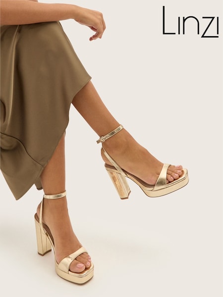 Gold - Linzi Stature Platform Block Heeled Sandals