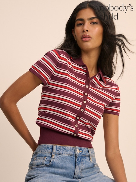 Red - Nobodys Child Waisted Polo Knit Top