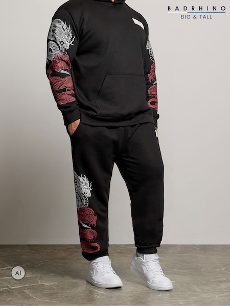 Black - Regular Badrhino Big & Tall Japanese Dragon Joggers