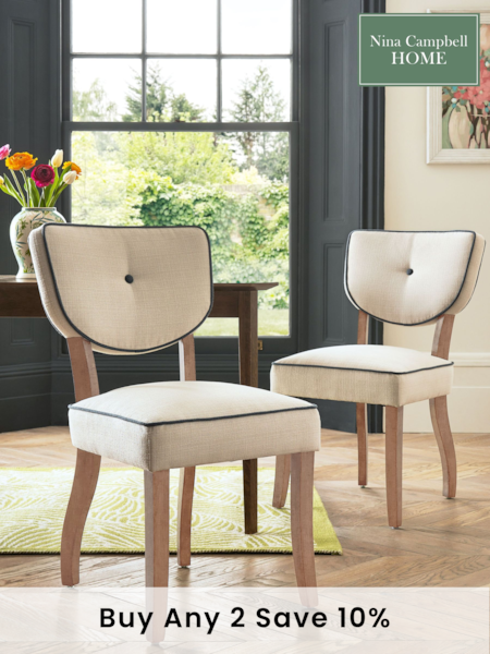Nina Campbell Set of 2 Natural Ashburn Oak Effect Leg Dining Chairs (M07430) | £299