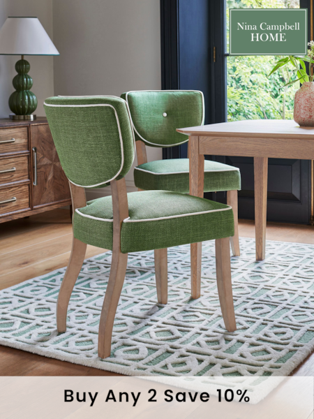 Nina Campbell Set of 2 Carmel Green Ashburn Oak Effect Leg Dining Chairs (M07441) | £299