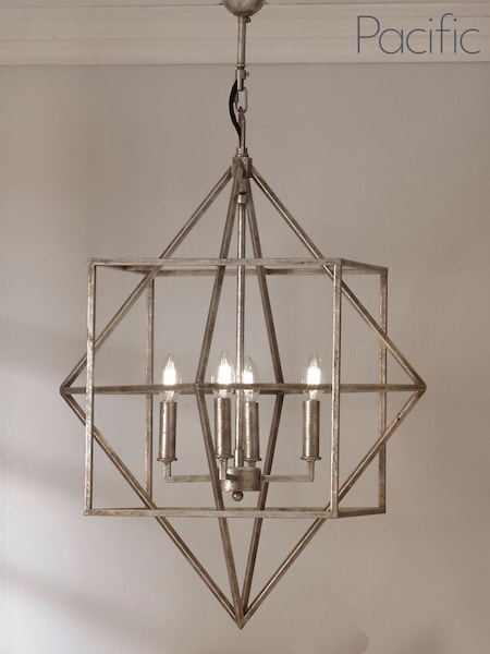 Pacific Silver Antique Cube Ceiling Light Pendant (M08064) | £450