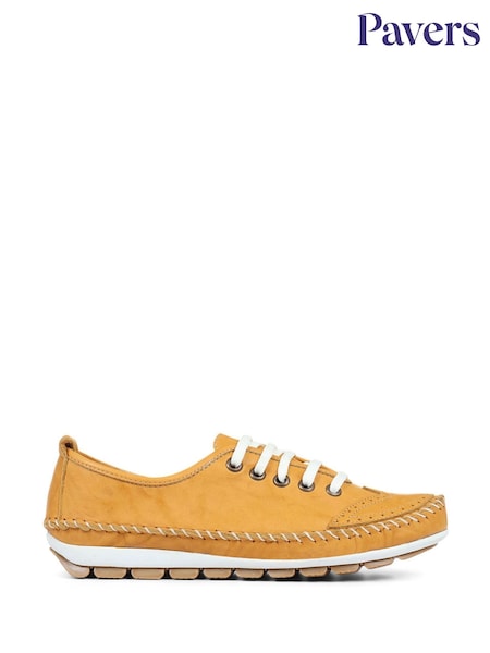 Pavers Yellow Ladies Leather Lace-Up Trainers (M08310) | £45