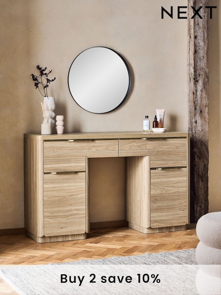 Mid Natural Arlo Effect Pedestal Dressing Table (M08759) | £550