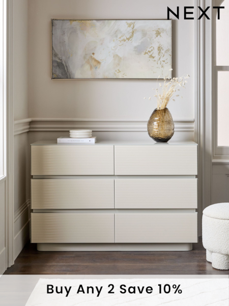 Light Grey Sloane Ribbed Glass 6 Drawer Chest of Drawers (M08768) | £799
