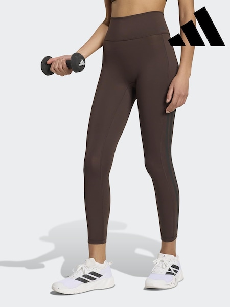 Brown - Adidas Optime Workout 3-stripes 7/8 Leggings