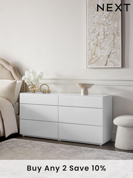 White Sloane Glass 6 Drawer Wide Collection Luxe Chest of Drawers (M09164) | £899