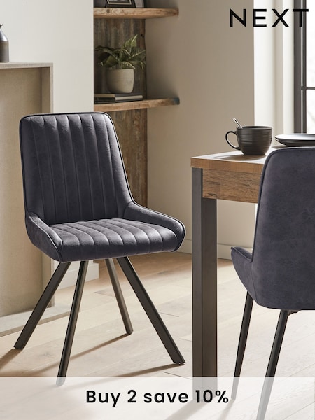 Set of 2 Monza Faux Leather Dark Grey Oakley Black Legs Dining Chairs (M12180) | £299