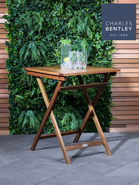 Charles Bentley Natural Natural Garden Eucalyptus Square Wooden Folding Side Table (M12753) | £65