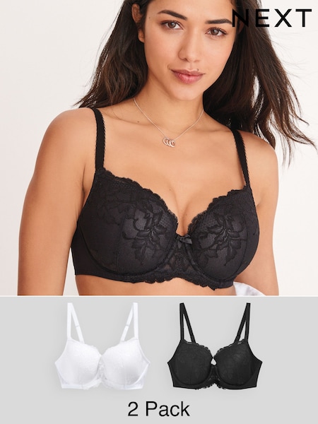 Black/White Pad Balcony DD+ Lace Bras 2 Pack (M13557) | £30