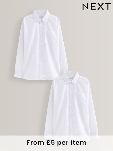 White Easy Fastening Long Sleeve School Shirts 2 Pack (3-16yrs) (M13602) | £10 - £16