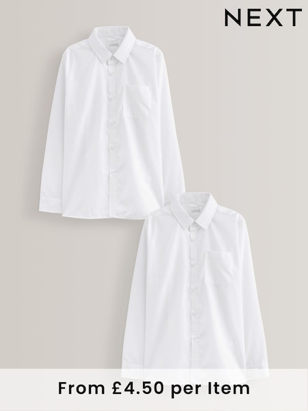 White Regular Fit 2 Pack Long Sleeve School Shirts (3-17yrs) (M13605) | £9 - £17