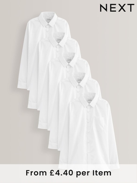 White Regular Fit 5 Pack Long Sleeve School Shirts (3-17yrs) (M13611) | £22 - £38