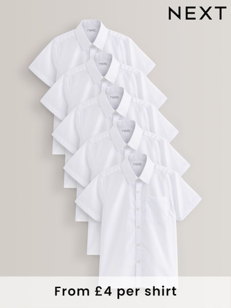 White Regular Fit 5 Pack Short Sleeve School Shirts (3-17yrs) (M13622) | £20 - £36