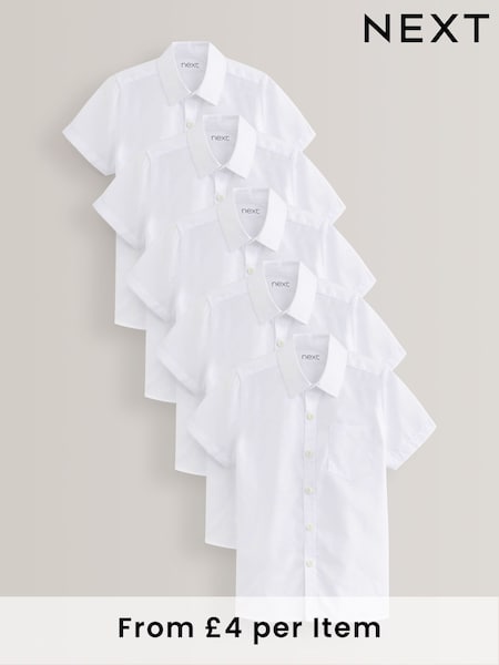 White Slim Fit 5 Pack Short Sleeve School Shirts (3-17yrs) (M13627) | £20 - £36