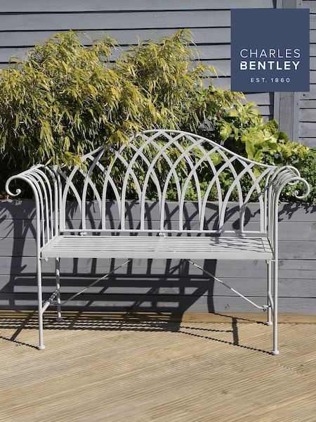 Charles Bentley Grey Decorative Wrought Iron Garden Bench (M14656) | £110