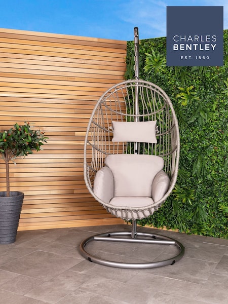 Charles Bentley Grey Garden Rattan Hanging Egg Chair (M14660) | £350