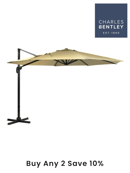 Charles Bentley Beige 3.5m X-Large Hanging Banana Garden Umbrella Parasol (M14669) | £275
