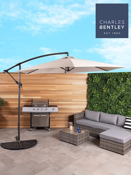 Charles Bentley Light Grey 3m Hanging Banana Cantilever Garden Umbrella (M14674) | £90