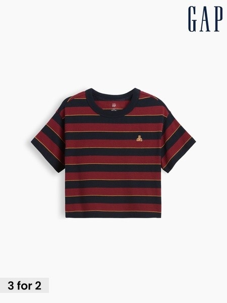 Burgundy Red Stripe - Gap Oversized Boxy Short Sleeve T-shirt (6mths-5yrs)