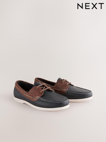 Navy Blue Leather Boat Shoes (M17869) | £50