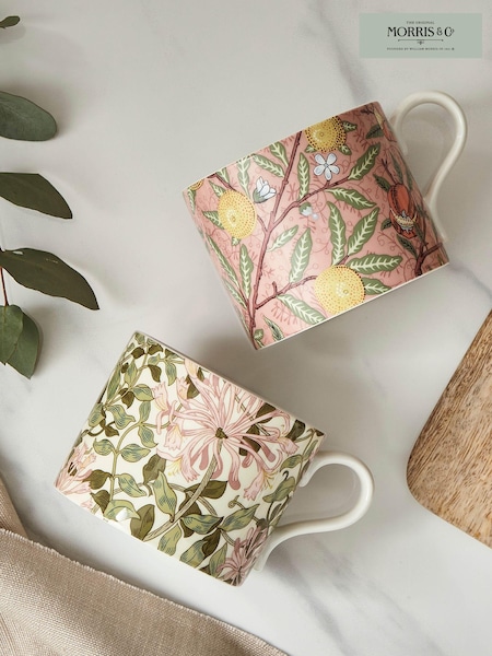 Morris & Co. Set of 2 Pink Fruit & Honeysuckle Mugs (M19425) | £35