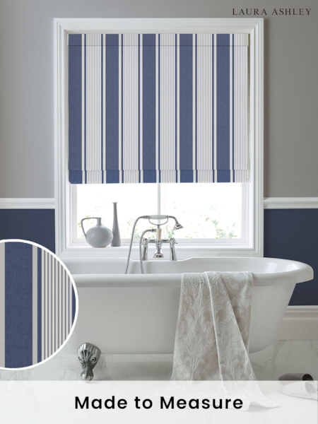 Laura Ashley Midnight 100% Cotton Tiverton Stripe Made To Measure Roman Blinds (M1Z849) | £79