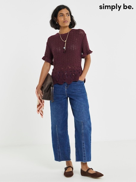Purple - Simply Be Peplum Stitch Detail Detail Knit Top