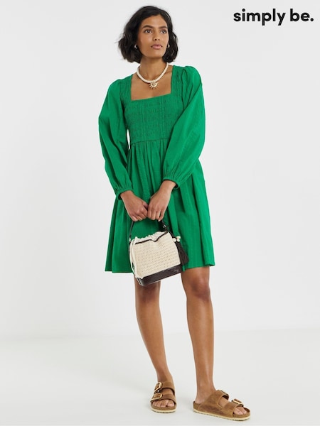Green - Simply Be Shirred Skater Dress