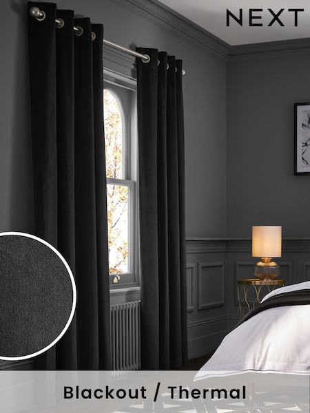 Black Matte Velvet Blackout/Thermal Curtains (M29385) | £50 - £135