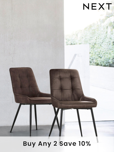 Set of 2 Monza Faux Leather Peppercorn Brown Cole Non Arm Dining Chairs (M29620) | £280