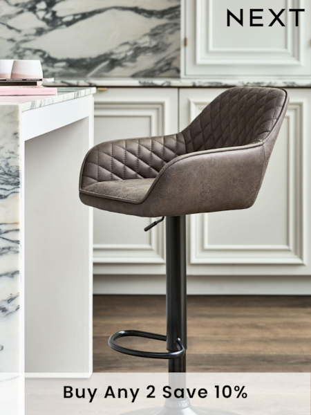 Monza Faux Leather Peppercorn Brown Hamilton Quilted Kitchen Bar Stool (M29621) | £165