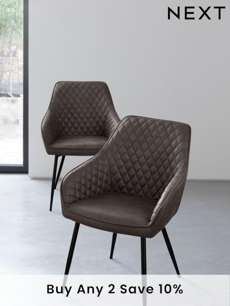 Set of 2 Monza Faux Leather Peppercorn Brown Hamilton Black Leg Quilted Dining Chairs (M29625) | £340