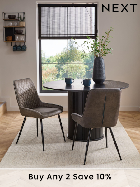 Set of 2 Monza Faux Leather Peppercorn Brown Hamilton Black Leg Quilted Dining Chairs (M29626) | £290